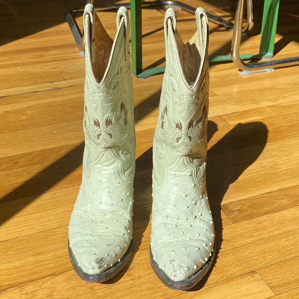 White Ostrich Cowboy Boots Gem